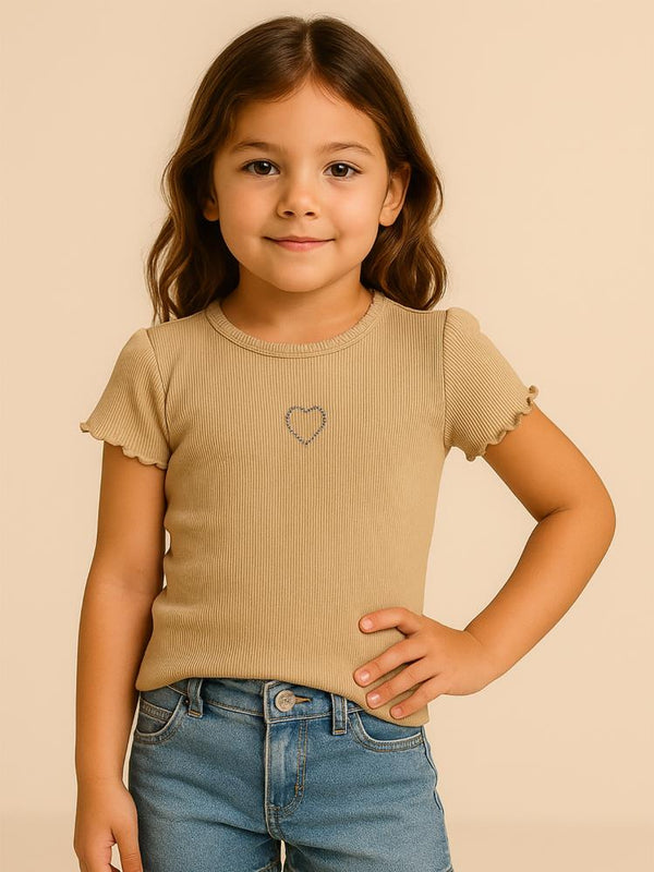 Civil Girls Kalp Baskılı 10-13 Yaş Tişört - Bej