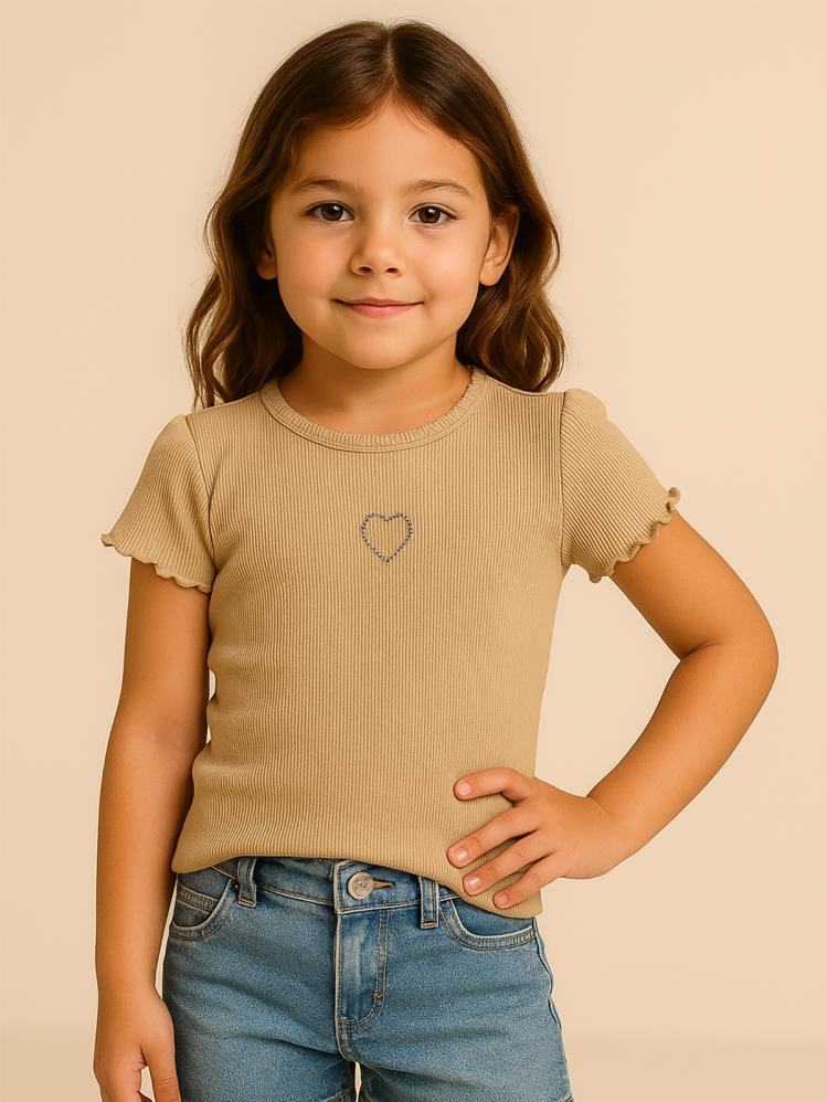 Civil Girls Kalp Baskılı 10-13 Yaş Tişört - Bej