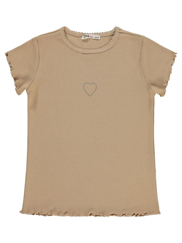 Civil Girls Kalp Baskılı 10-13 Yaş Tişört - Bej