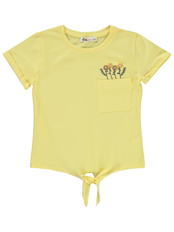 Civil Girls Çiçek Nakışlı 6-9 Yaş Tişört - Sarı