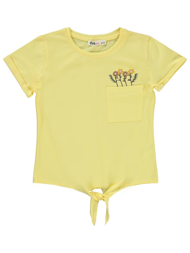 Civil Girls Çiçek Nakışlı 6-9 Yaş Tişört - Sarı