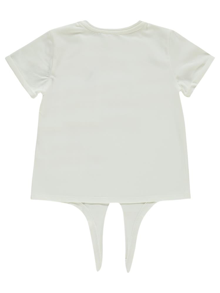 Civil Girls Çiçek Nakışlı 6-9 Yaş Tişört - Ekru