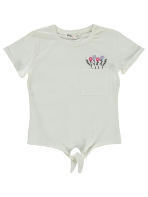 Civil Girls Çiçek Nakışlı 6-9 Yaş Tişört - Ekru