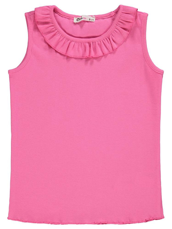 Civil Girls Yakası Fırfırlı 6-9 Yaş Tişört - Fusya