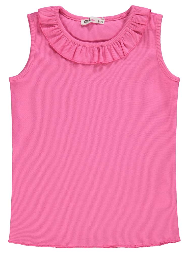 Civil Girls Yakası Fırfırlı 10-13 Yaş Tişört - Fusya