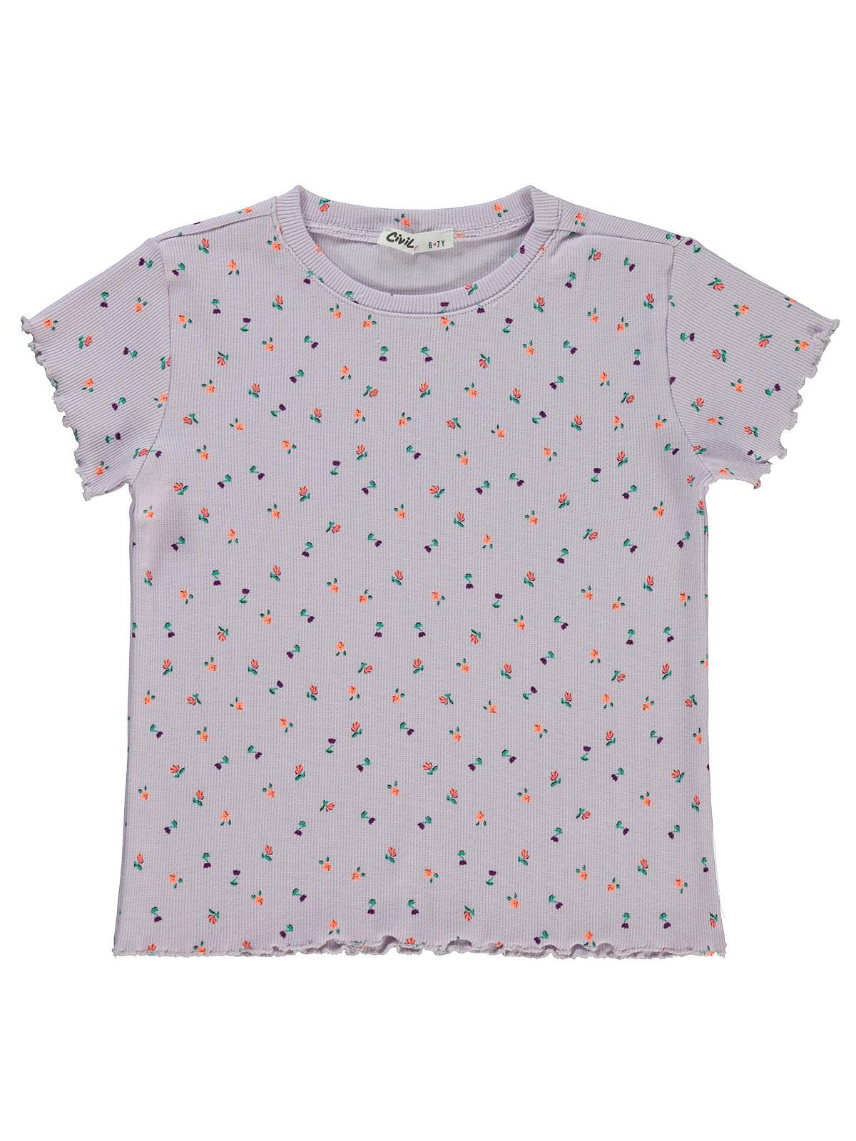 Civil Girls Lale Baskılı 6-9 Yaş Tişört - Lila