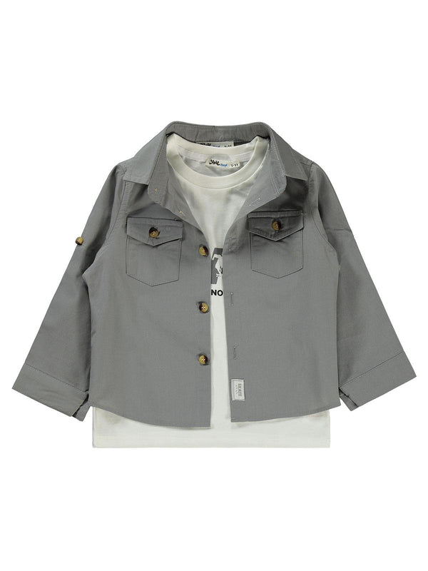 Civil Boys Kapak Cepli Tişörtlü Gömlek 2-5 Yaş Gömlek - Gri