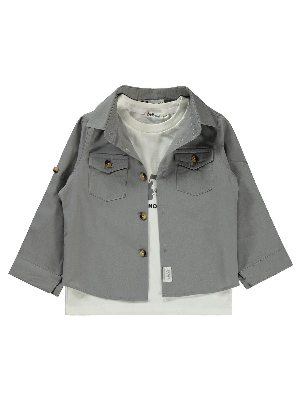 Civil Boys Kapak Cepli Tişörtlü Gömlek 2-5 Yaş Gömlek - Gri