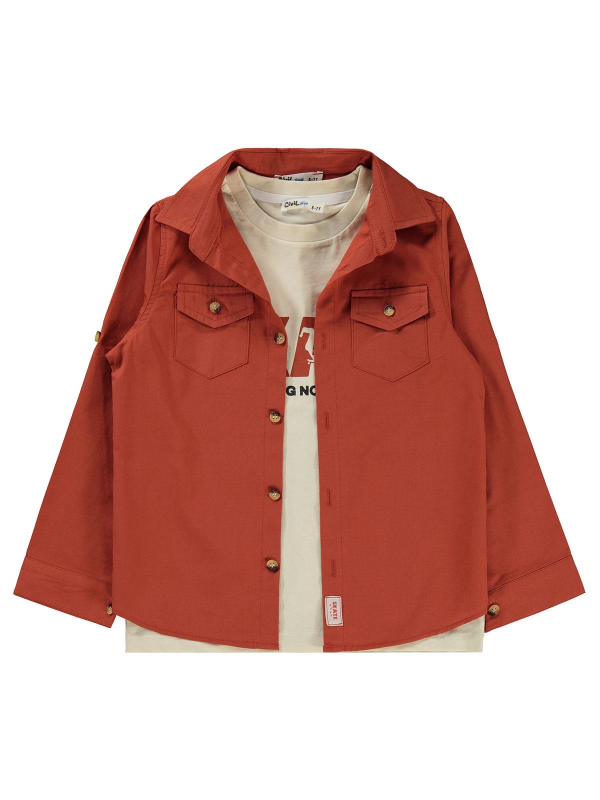 Civil Boys Kapak Cepli Tişörtlü Gömlek 10-13 Yaş Gömlek - Turuncu