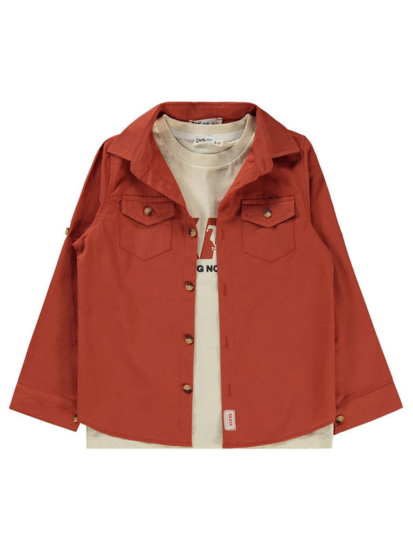 Civil Boys Kapak Cepli Tişörtlü Gömlek 10-13 Yaş Gömlek - Turuncu