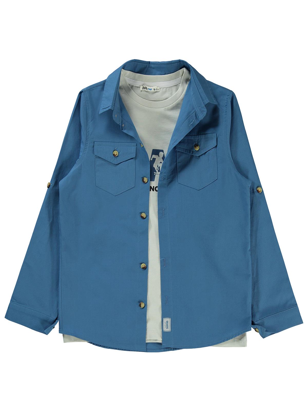 Civil Boys Kapak Cepli Tişörtlü Gömlek 10-13 Yaş Gömlek - Mavi