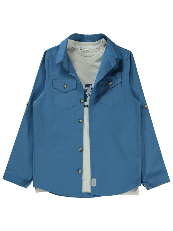 Civil Boys Kapak Cepli Tişörtlü Gömlek 10-13 Yaş Gömlek - Mavi