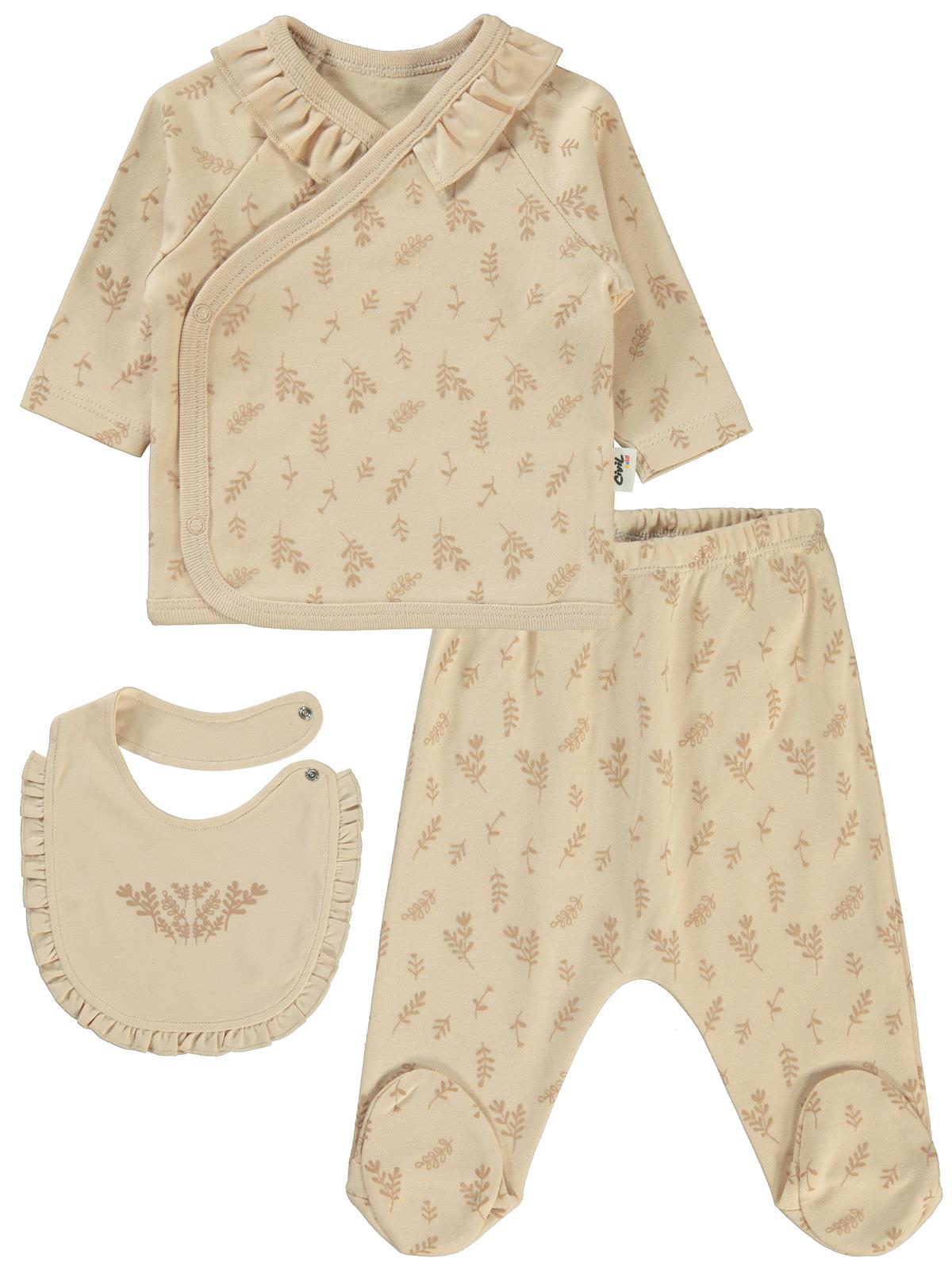 Civil Baby Kabartmalı Yaprak Empirme Zıbın Takımları - Fil Dişi