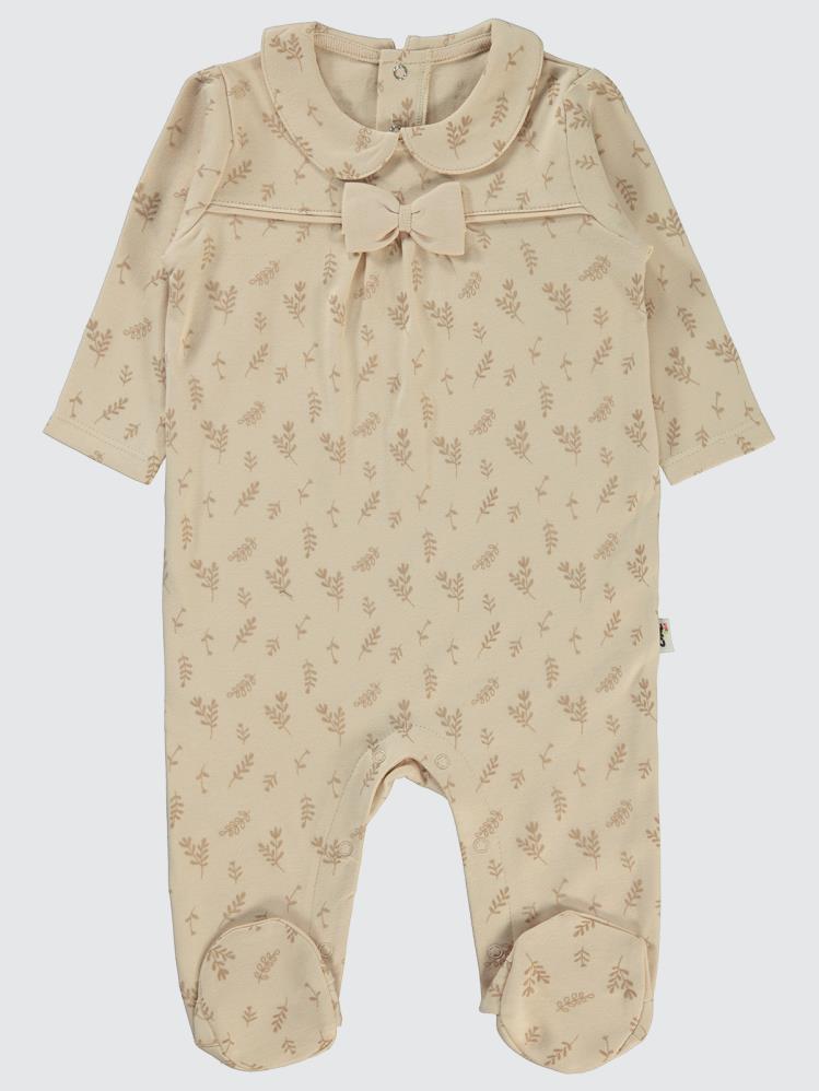 Civil Baby Kabartmalı Yaprak Empirme Patikli 1-6 Ay Tulum - Fil Dişi