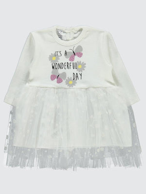 Welkin Simli Tüllü 6-18 Ay Elbise - Ekru