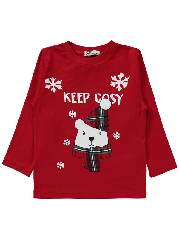 Civil Boys Keep Cosy Nakışlı 2-5 Yaş Pijama Takımı - Kırmızı