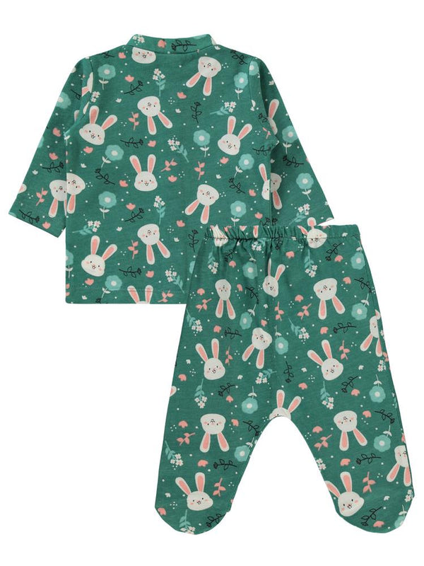 Civil Baby Tavşan Baskılı 1-6 Ay Pijama Takımı - Haki