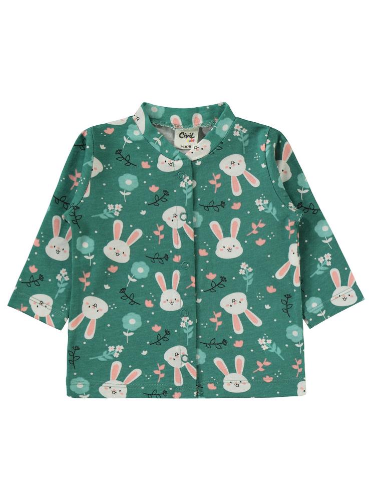 Civil Baby Tavşan Baskılı 1-6 Ay Pijama Takımı - Haki