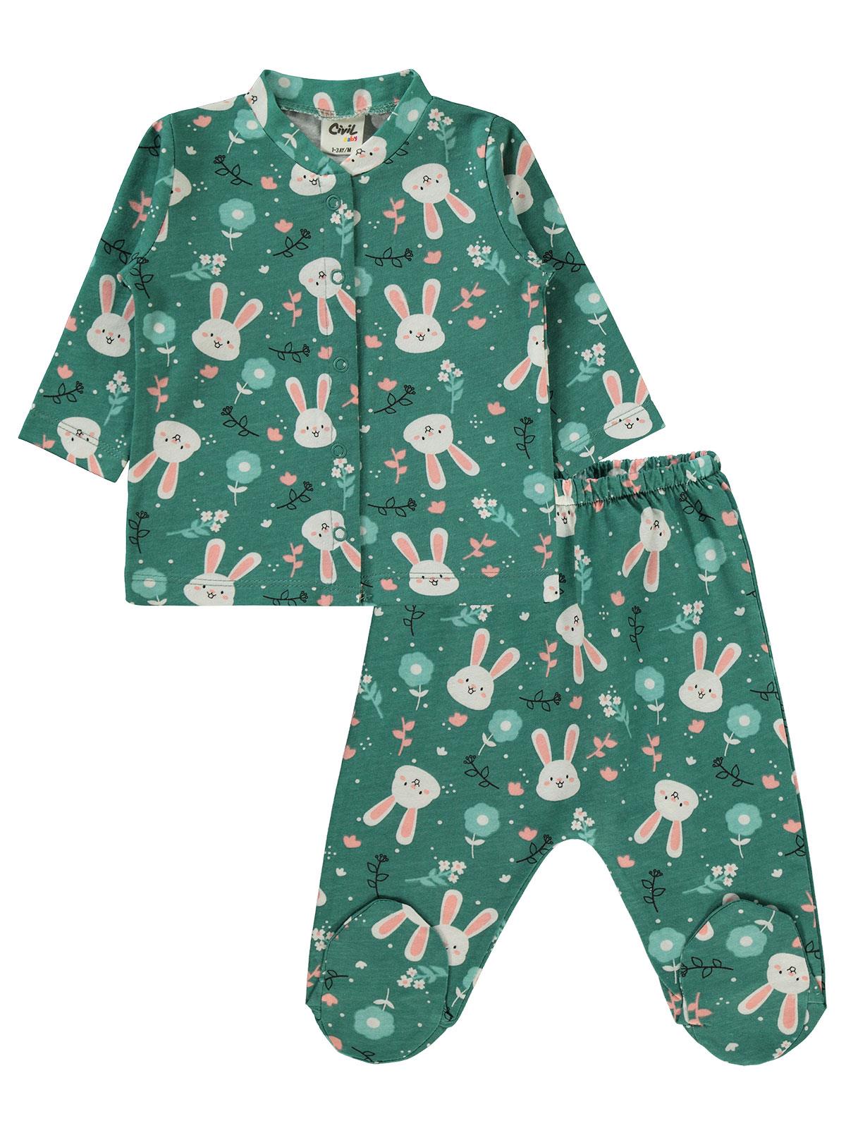 Civil Baby Tavşan Baskılı 1-6 Ay Pijama Takımı - Haki