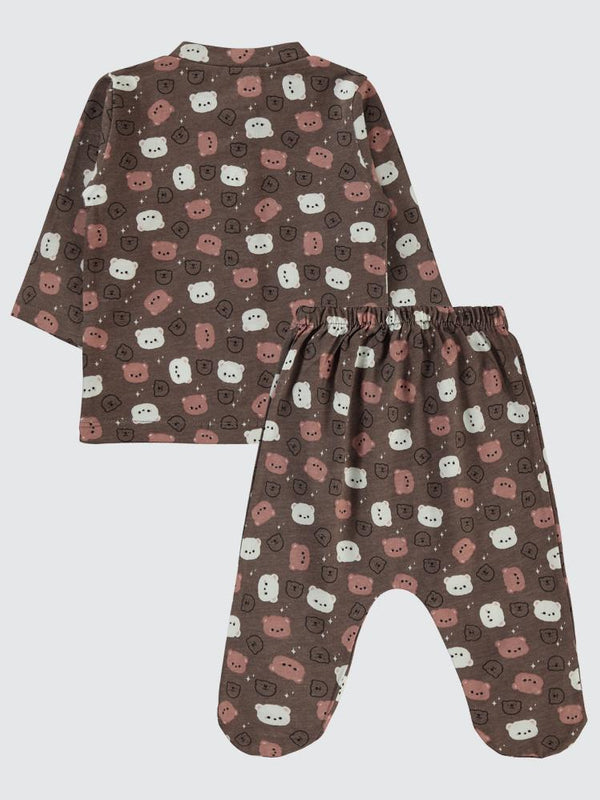 Civil Baby Ayıcık Baskılı 1-6 Ay Pijama Takımı - Kahverengi