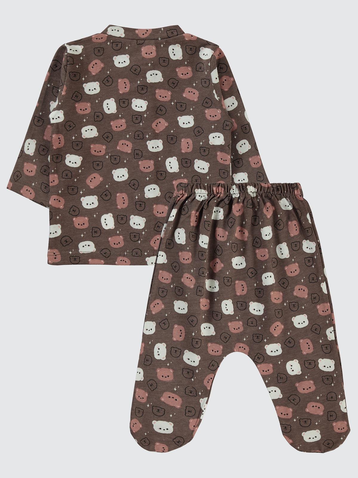 Civil Baby Ayıcık Baskılı 1-6 Ay Pijama Takımı - Kahverengi