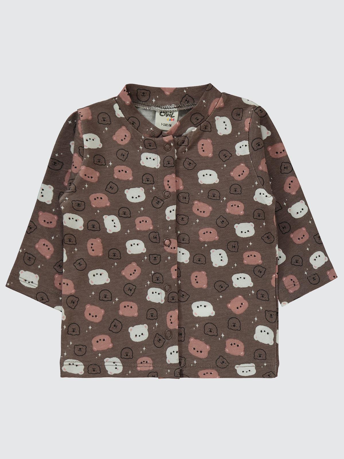 Civil Baby Ayıcık Baskılı 1-6 Ay Pijama Takımı - Kahverengi