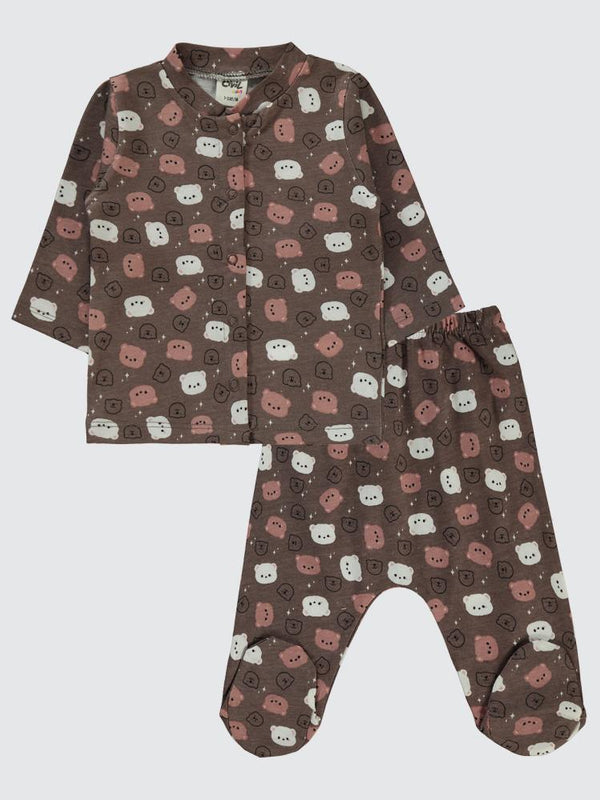 Civil Baby Ayıcık Baskılı 1-6 Ay Pijama Takımı - Kahverengi