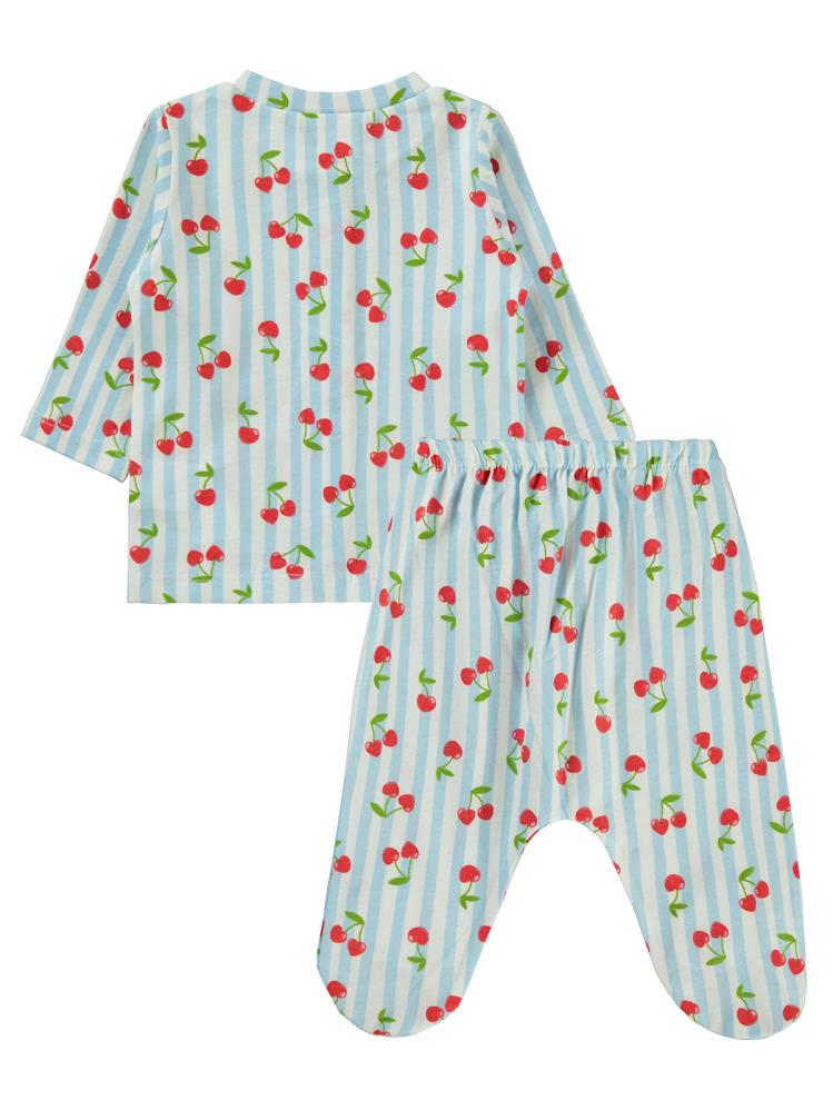Civil Baby Çizgili Kiraz Baskılı 1-6 Ay Pijama Takımı - Mavi