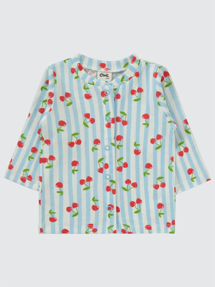 Civil Baby Çizgili Kiraz Baskılı 1-6 Ay Pijama Takımı - Mavi
