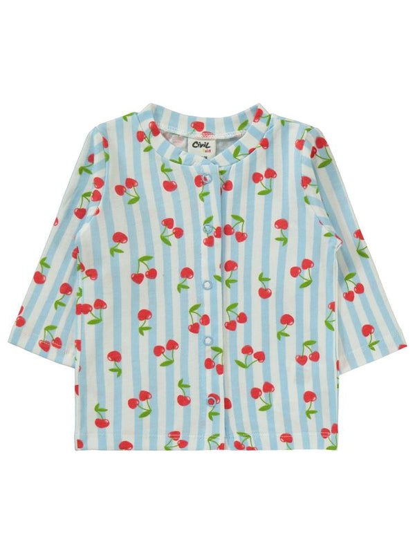 Civil Baby Çizgili Kiraz Baskılı 1-6 Ay Pijama Takımı - Mavi