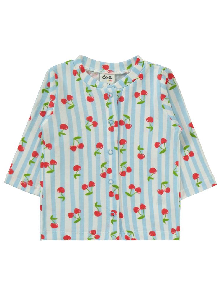 Civil Baby Çizgili Kiraz Baskılı 1-6 Ay Pijama Takımı - Mavi