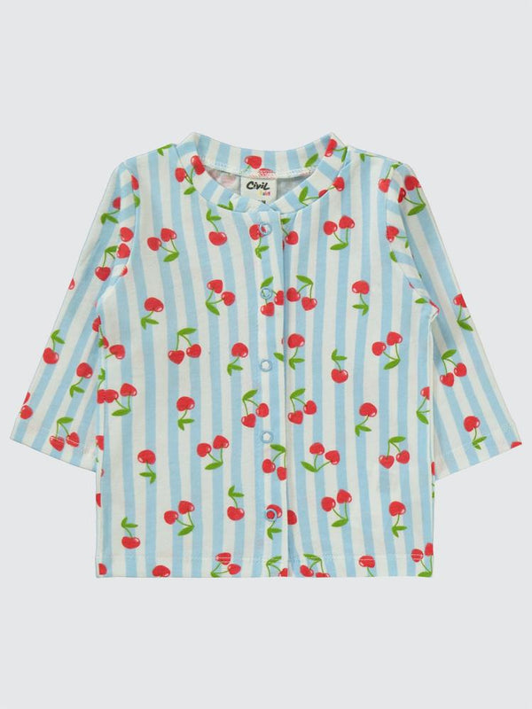 Civil Baby Çizgili Kiraz Baskılı 1-6 Ay Pijama Takımı - Mavi