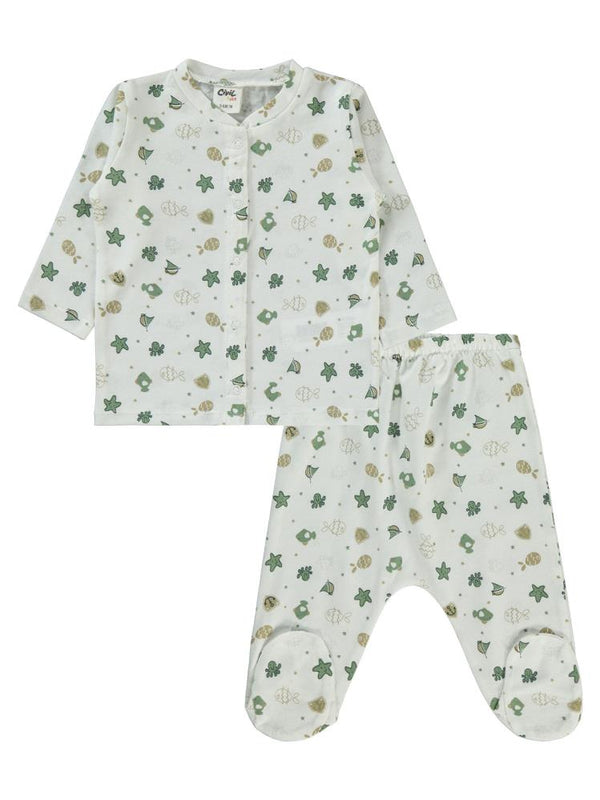 Civil Baby Deniz Hayvanları 1-6 Ay Pijama Takımı - Ekru