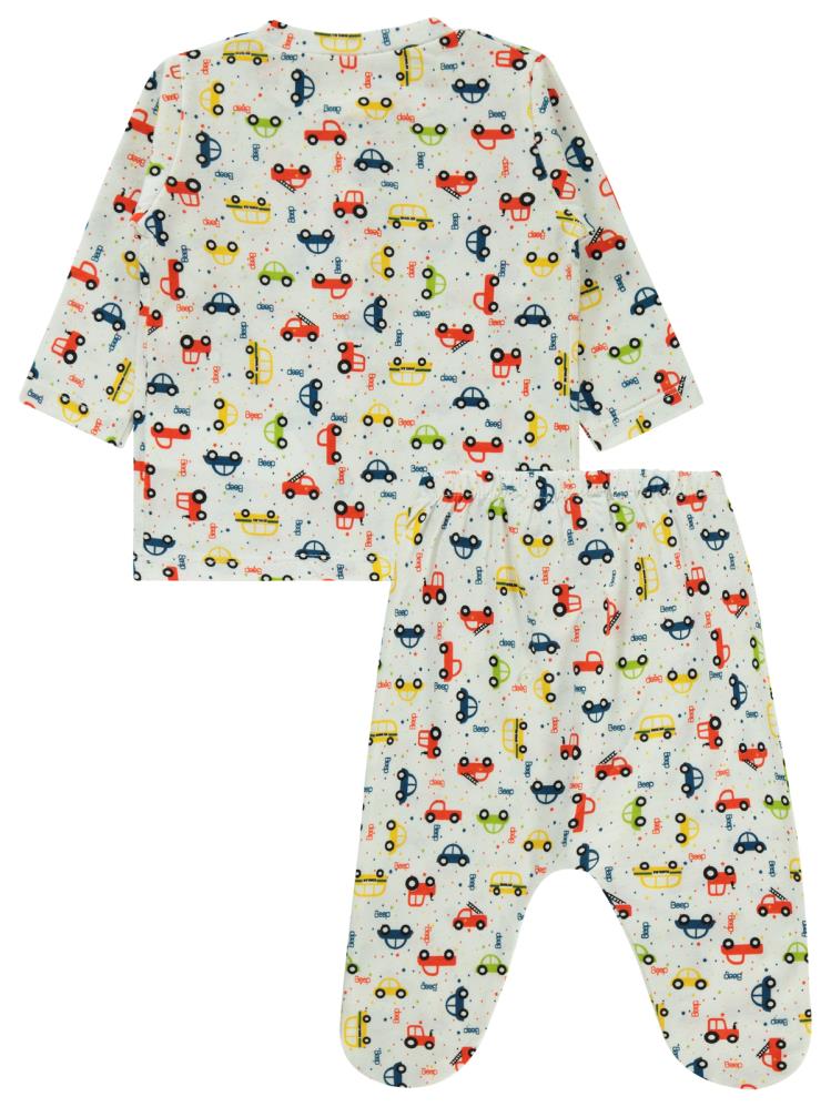 Civil Baby Araba Baskılı 1-6 Ay Pijama Takımı - Ekru