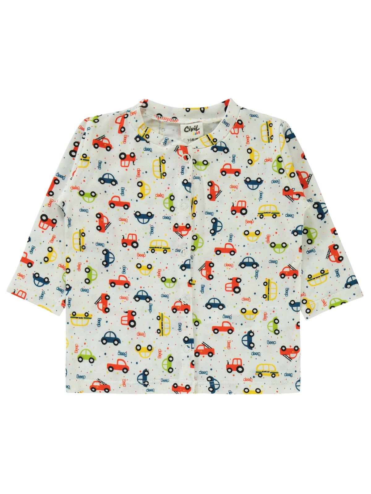 Civil Baby Araba Baskılı 1-6 Ay Pijama Takımı - Ekru