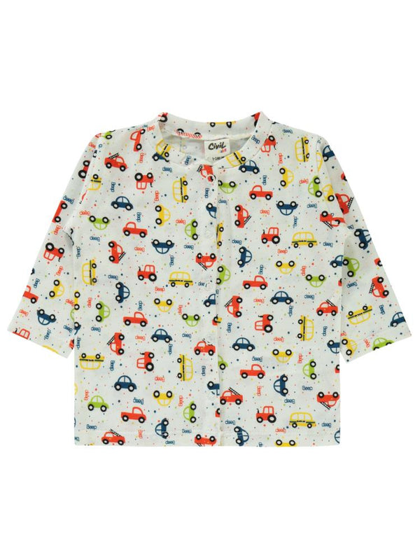 Civil Baby Araba Baskılı 1-6 Ay Pijama Takımı - Ekru