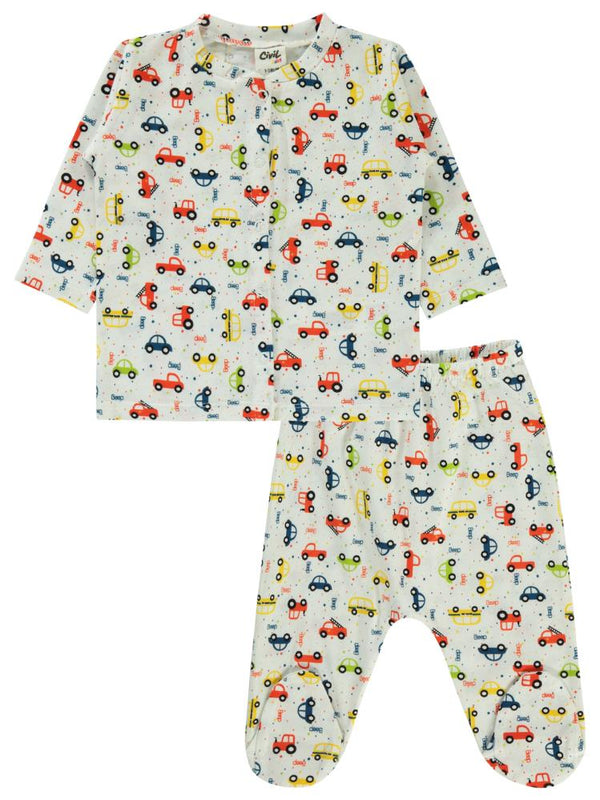 Civil Baby Araba Baskılı 1-6 Ay Pijama Takımı - Ekru