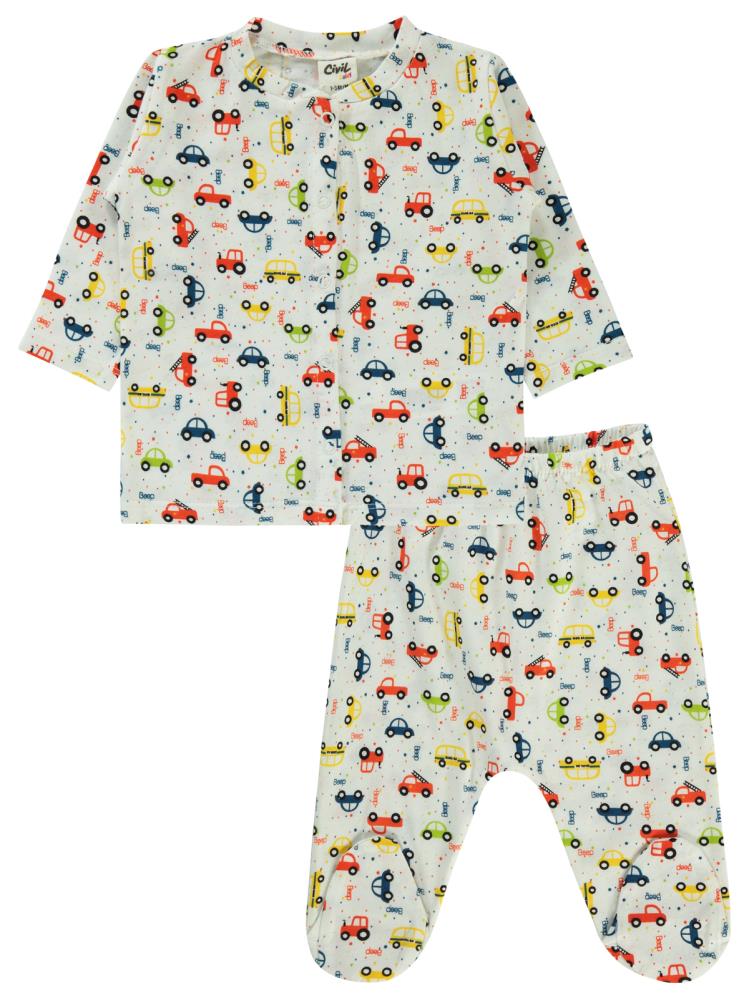 Civil Baby Araba Baskılı 1-6 Ay Pijama Takımı - Ekru
