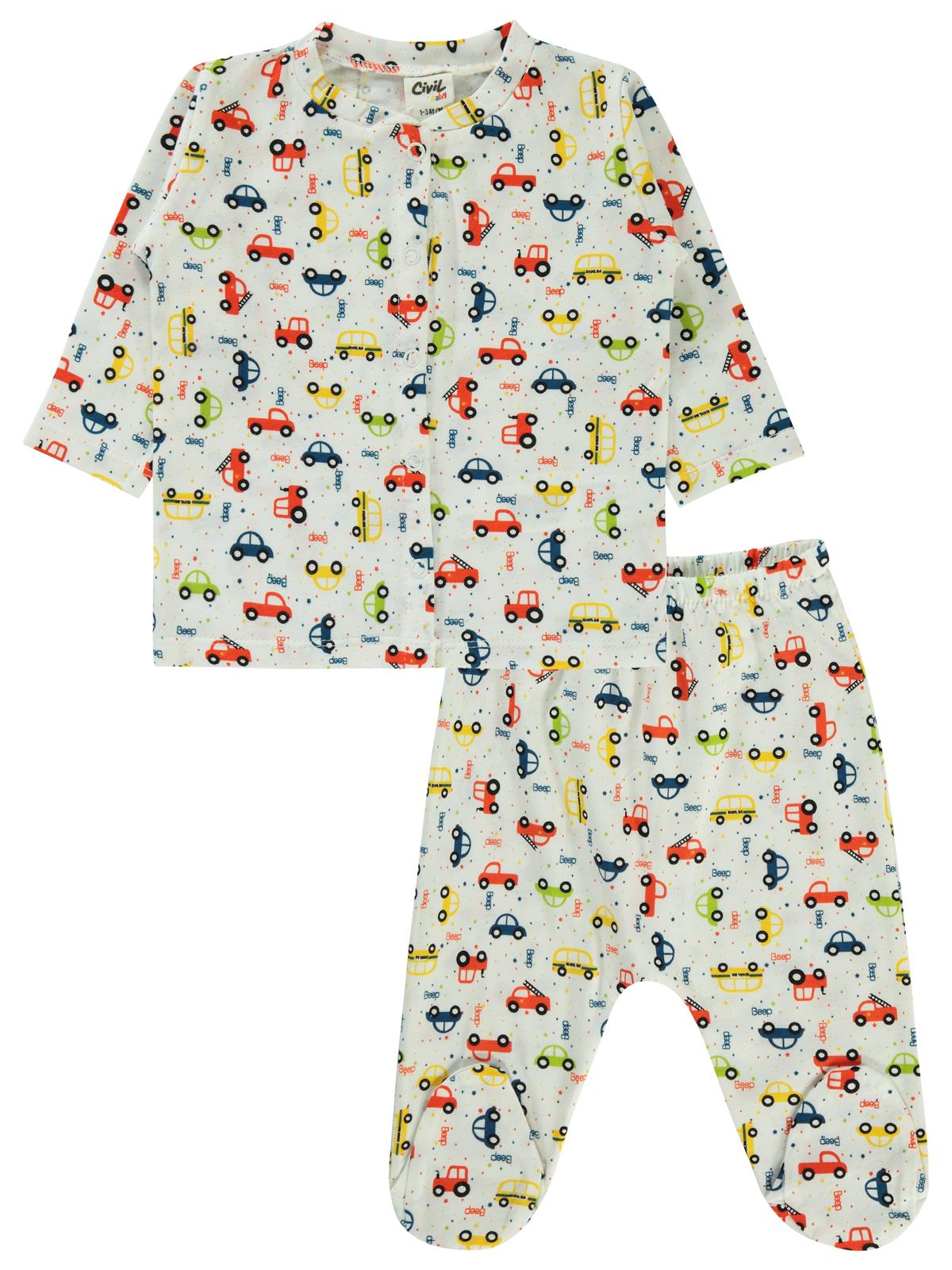 Civil Baby Araba Baskılı 1-6 Ay Pijama Takımı - Ekru