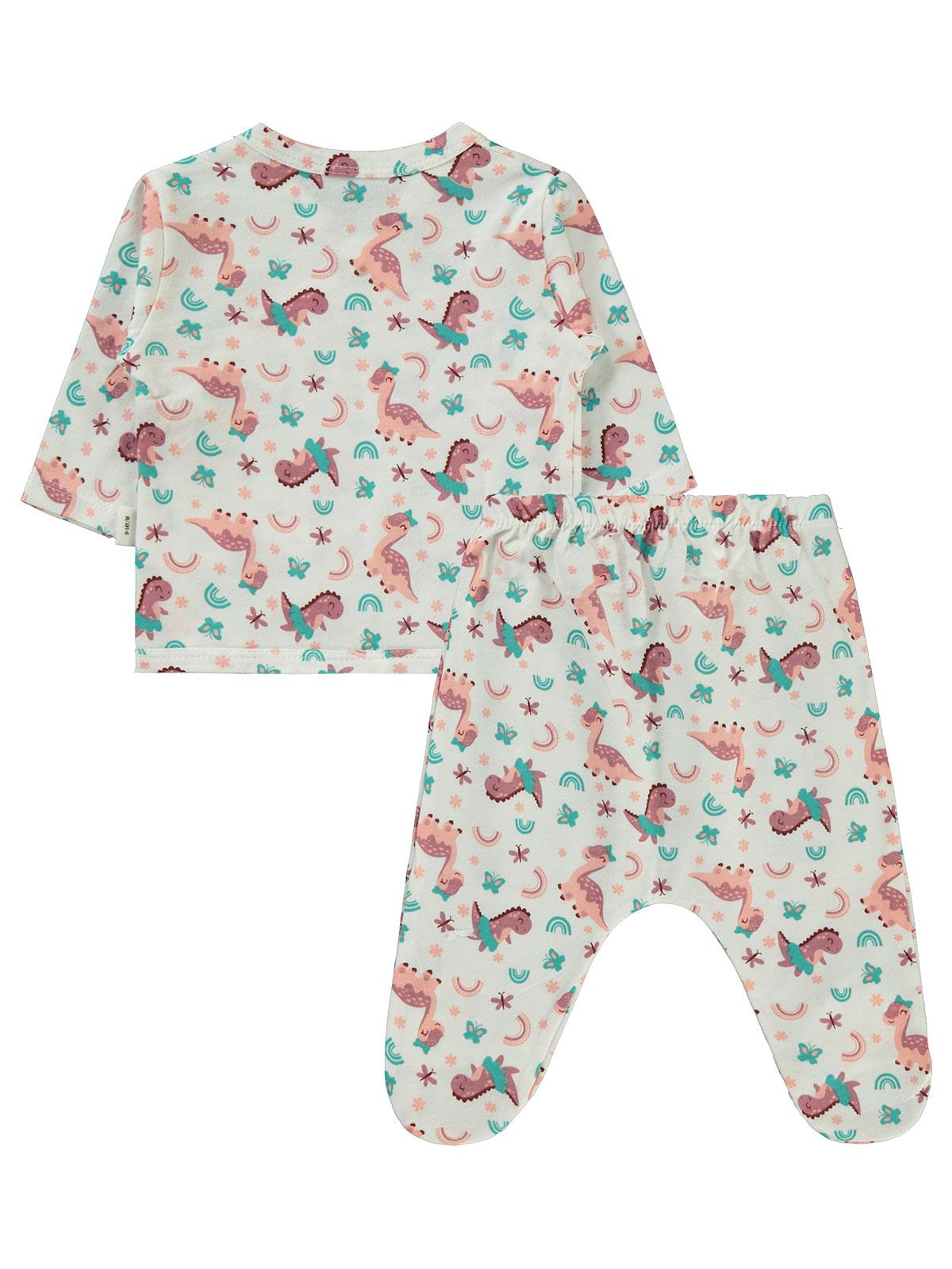 Civil Baby Dinazor Baskılı 0-1 Ay Zıbın Takımları - Ekru