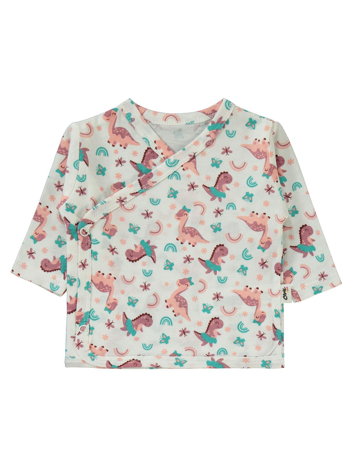 Civil Baby Dinazor Baskılı 0-1 Ay Zıbın Takımları - Ekru