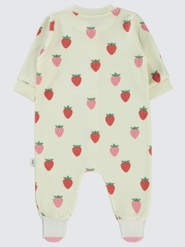 Civil Baby Çilek Baskılı 1-6 Ay Tulum - Ekru