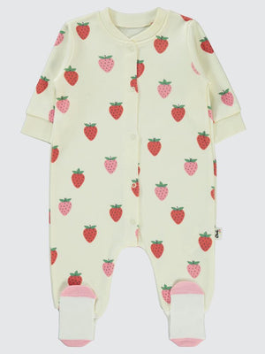Civil Baby Çilek Baskılı 1-6 Ay Tulum - Ekru