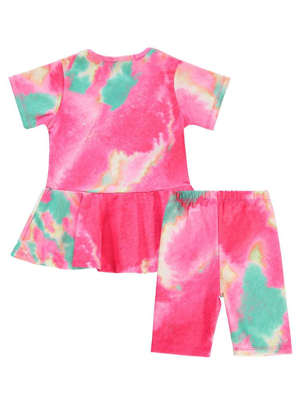 Civil Girls Batik Desen Haşema 2-12 Yaş Mayo Set - Pembe