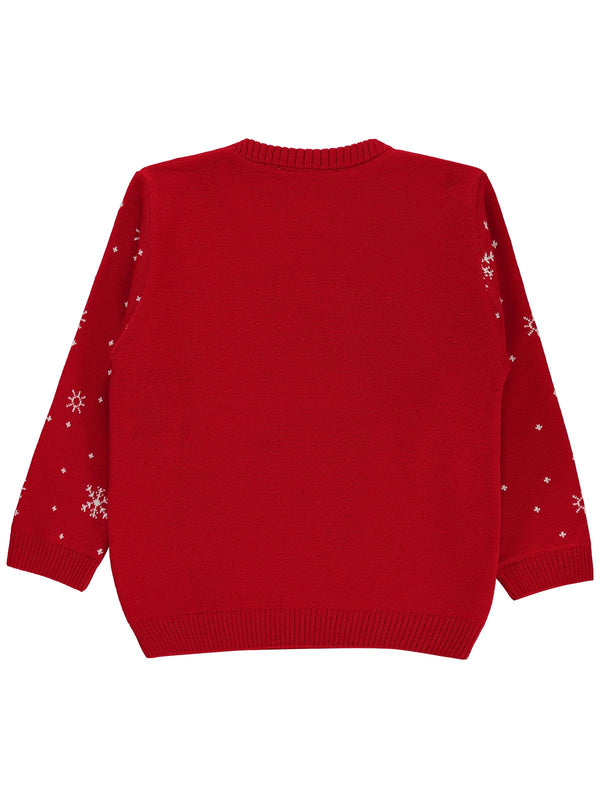 Civil Boys Şapkalı Ayı Desenli 2-5 Yaş Kazak - Kırmızı