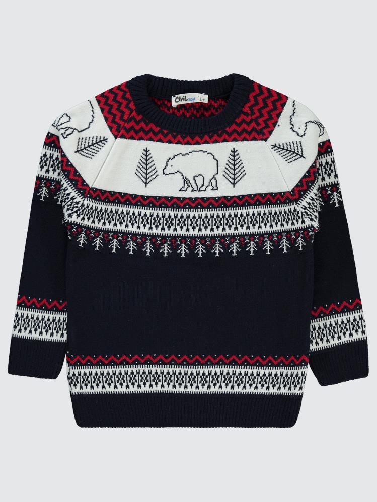 Civil Boys Ayı Desenli 2-5 Yaş Kazak - Lacivert