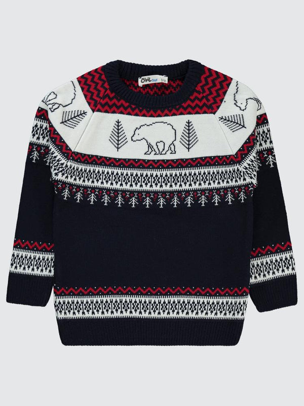 Civil Boys Ayı Desenli 2-5 Yaş Kazak - Lacivert