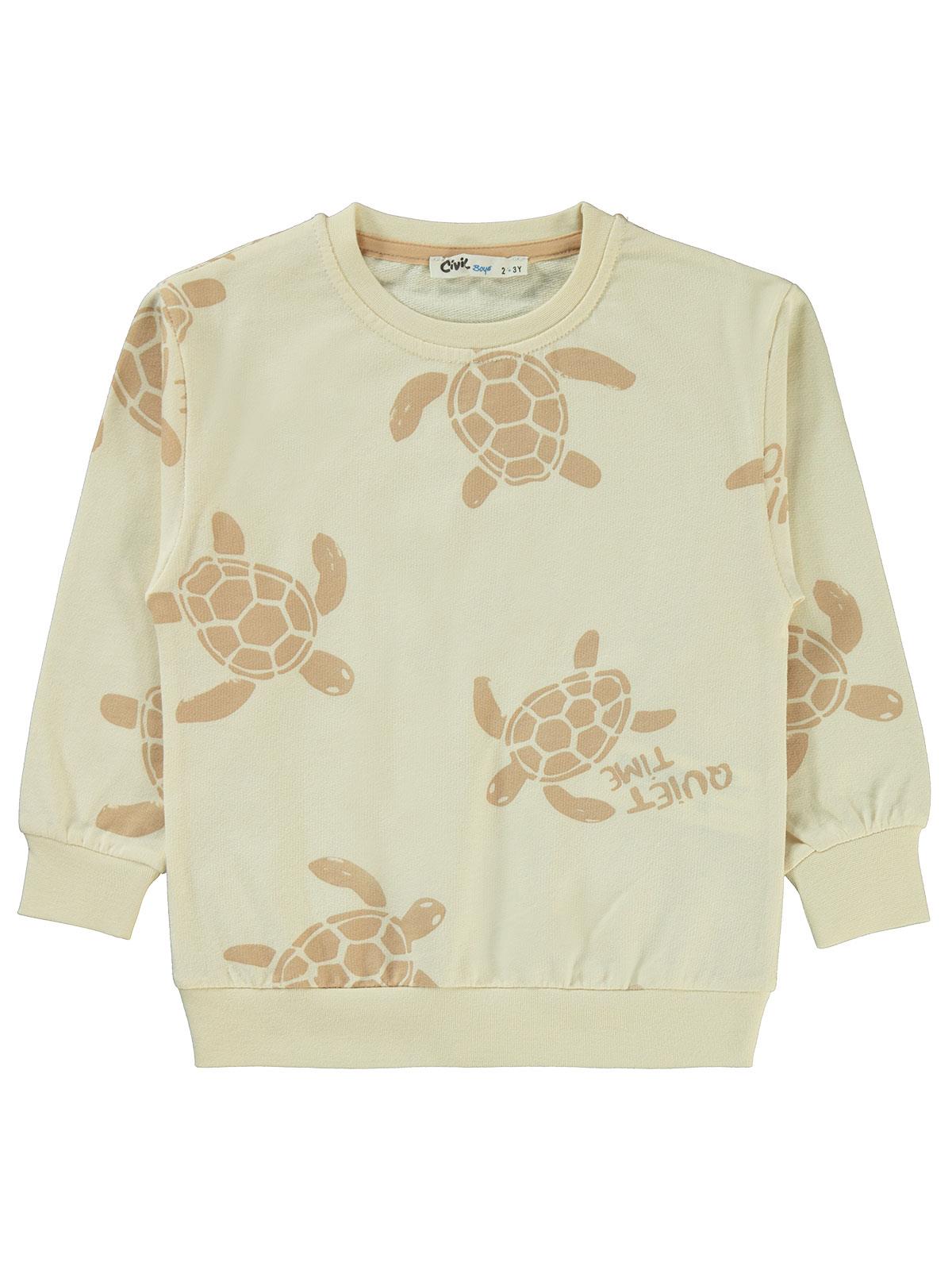 Civil Boys Kaplumbağa Baskılı 2-5 Yaş Sweatshirt - Fil Dişi