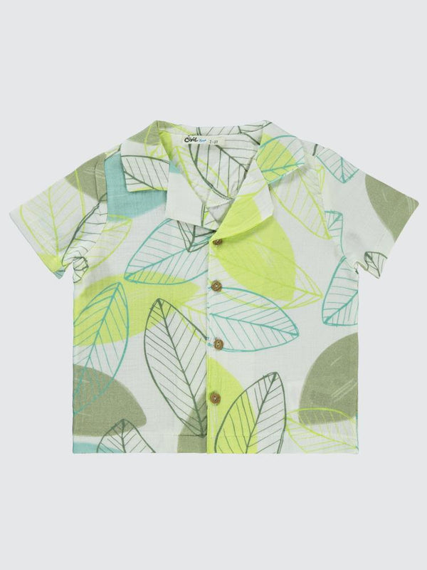 Civil Boys Yaprak Baskılı 2-5 Yaş Gömlek - Yeşil
