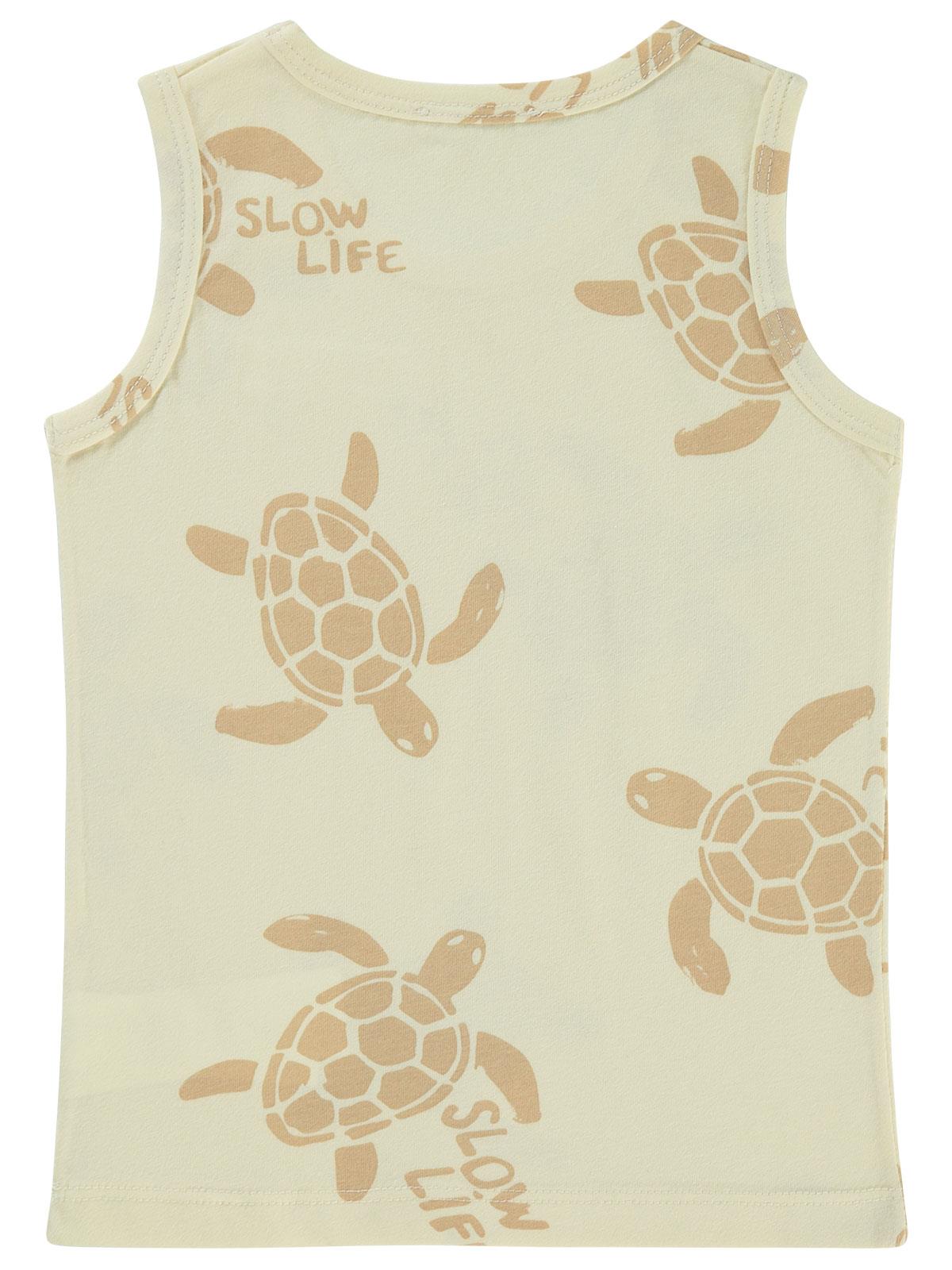 Civil Boys Kaplumbağa Baskılı Sıfır Kol 2-5 Yaş Tişört - Fil Dişi